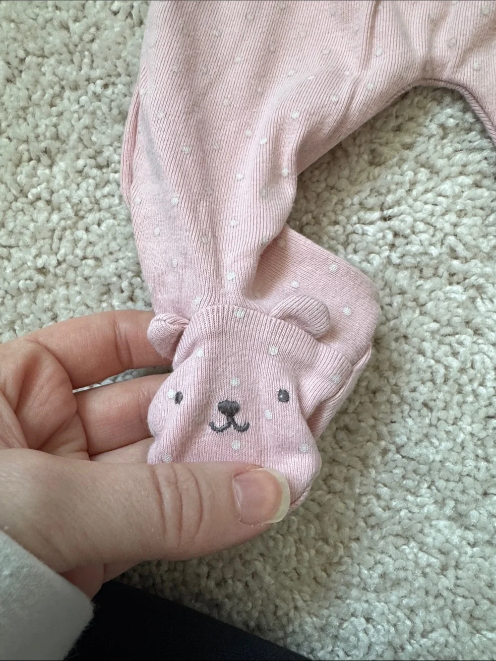 Carter's Light Pink Dot Footed One-Piece with Knotted Hat